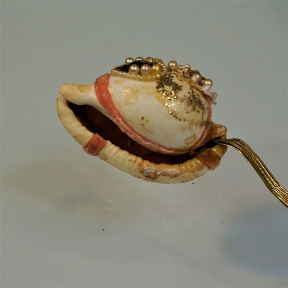 Vintage Christmas Ornament Seashell Beaded Mica Ribbon UNIQUE - Picture 11 of 11